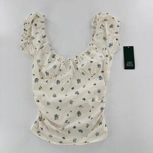 Wild Fable Floral Ruched Puff Sleeve Top Modern Women Size S White Blue NWT Top